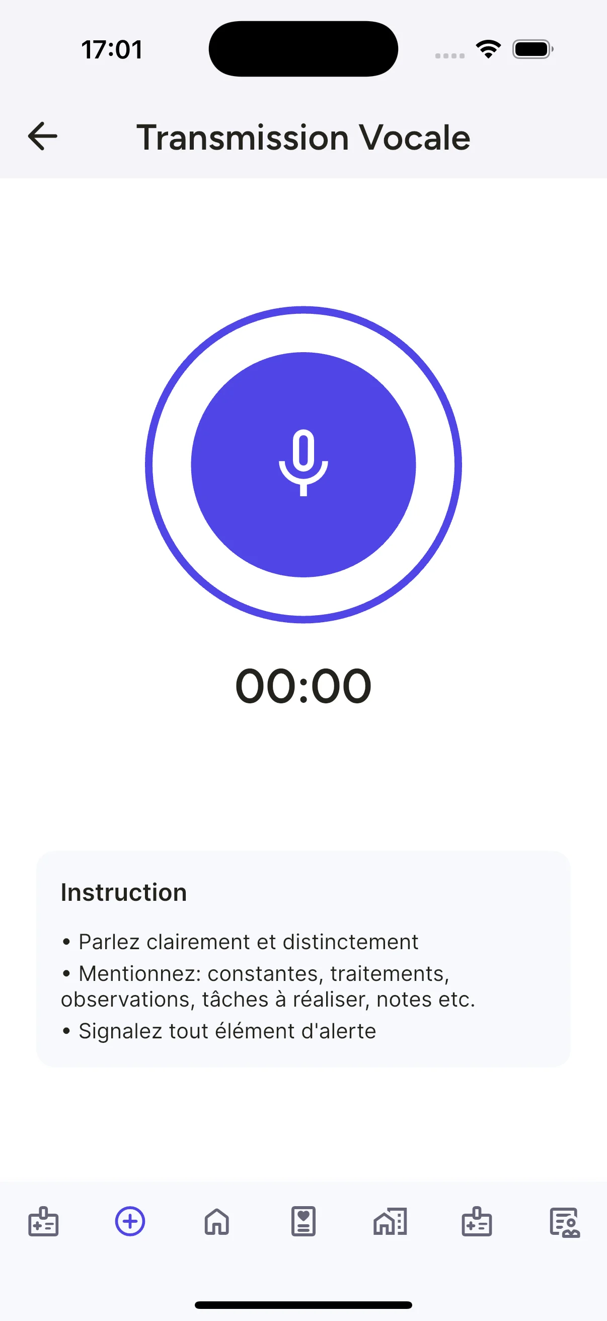 Écran Mellya pour dicter une transmission vocale